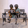 High quality life size art statue outdoor garden deco bronze reading boy and girl figurines for sale